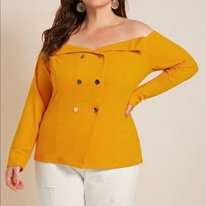 Plus Off Shoulder Foldover Buttoned Front Top